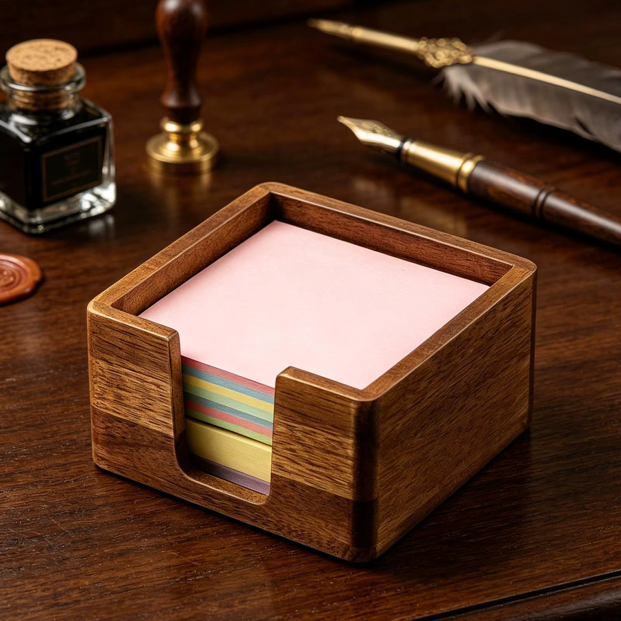 Holz Memo Holder Spender-Organizer-Box in Braun mit rutschfesten Pads für Haftnotizen, Breite: 9,5 cm - Bild 2