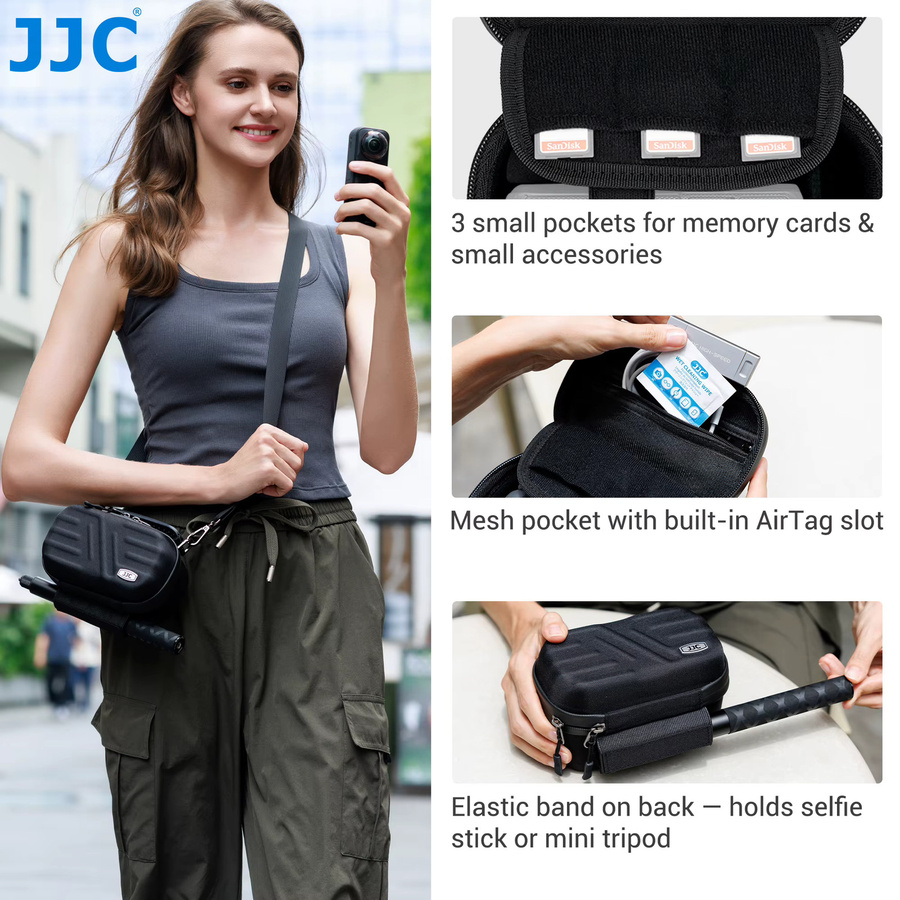 JJC Hartschalenkoffer für Insta360 X4 X3 GO Ultra Ace Pro 2 und DJI Osmo Action 6 5 Pro 4 3 sowie GoPro 13 12 in Schwarz - Bild 5