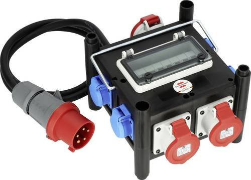 Brennenstuhl Kompakter Gummi-Stromverteiler 7-fach IP44 Schwarz Blau Rot mit 1 x CEE 400 V/32 A, 2 x CEE 400 V/16 A und 4 x 230 V/16 A Steckdosen - Bild 1