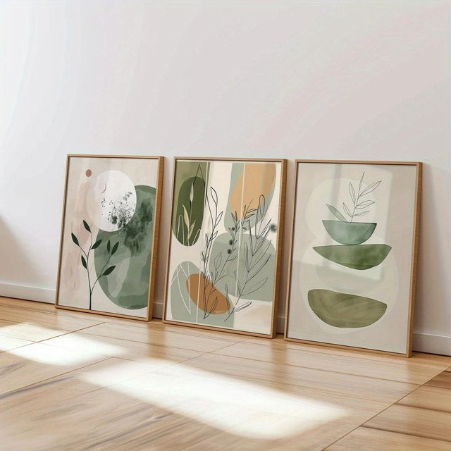 3er Set Botanische Kunstdrucke von Abundance Art Collective, Moderne Boho Florale Wanddekoration in Beige und Multicolour, Minimalistische Illustrationen, Breite: 30 cm, Höhe: 40 cm - Bild 1