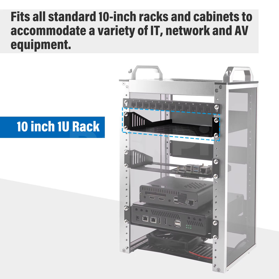 DeskPi RackMate Zubehör Rack Regal 10 Zoll 1U für T0/T1 Serverschrank, Schwarz - Bild 2