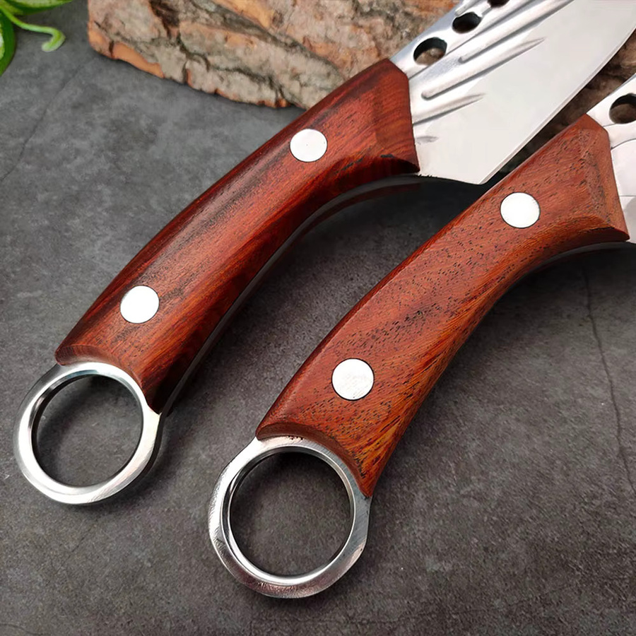 InLeung Fleisch Hackmesser aus handgeschmiedetem Edelstahl mit Holzgriff und Full Tang, silberfarbenes Metzgermesser und Ausbeinmesser - Bild 4