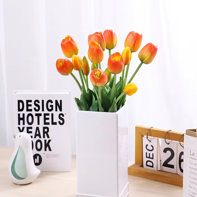 Künstliche Tulpe Kahaul in Gelb und Orange mit realistischer Haptik für Tischdekoration, Hochzeit und Valentinstag - Bild 1