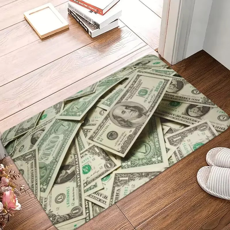 Rutschfeste Fußmatte mit Dollar-Muster in Grün aus Polyester, B/T: 60 x 40 cm - Bild 2