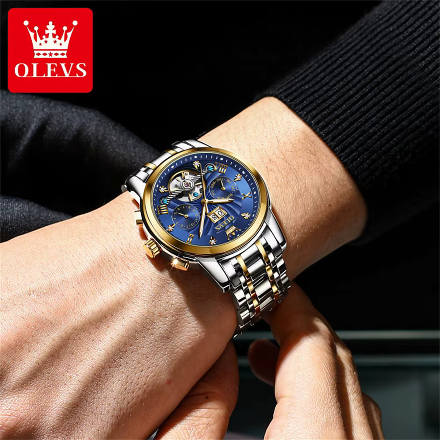 OLEVS Armbanduhr, Automatik, Edelstahl, Herren, Blau - Bild 4