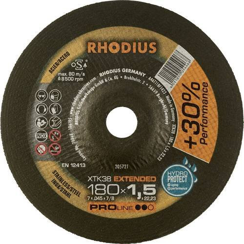 Rhodius PROline XTK38 Extradünne Trennscheibe gekröpft für Edelstahl und Stahl, Durchmesser: 180 mm, Farbe: Schwarz - Bild 1
