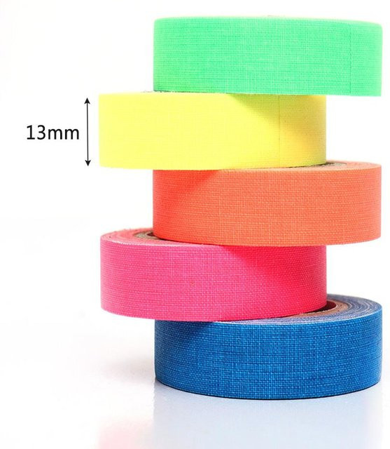 5er Set Yiran toy 1 Neon Gaffer Tape aus Baumwolle, selbstklebend und fluoreszierend, mehrfarbig, 5m pro Rolle - Bild 1