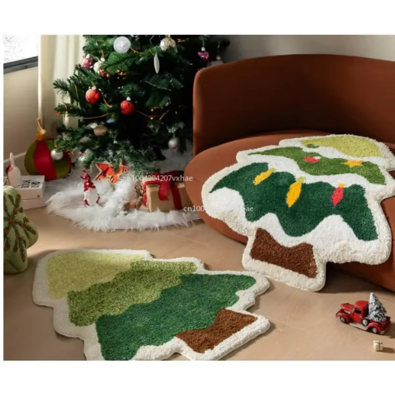 VIKAMA Rutschfeste Weihnachts-Fußmatte mit Weihnachtsbaum und Schneemann Motiv in Grün - Bild 2