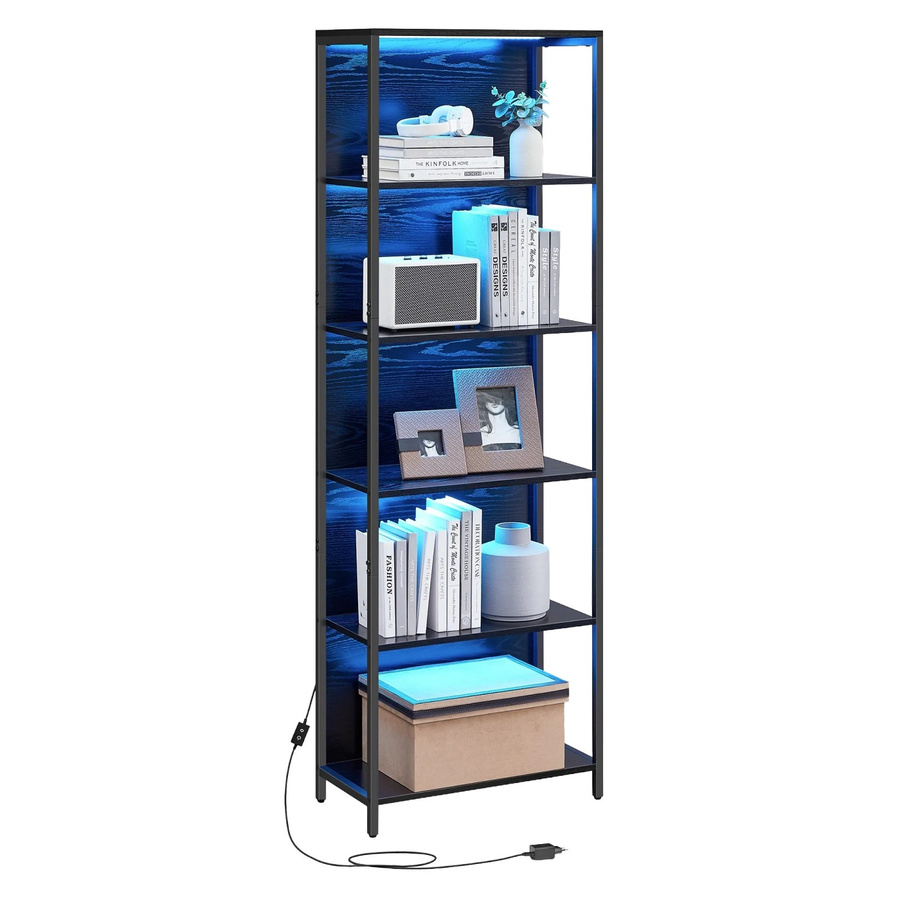 Songmics Bücherregal Barnet mit LED-Beleuchtung, 6 Ebenen, Schwarz - Bild 2