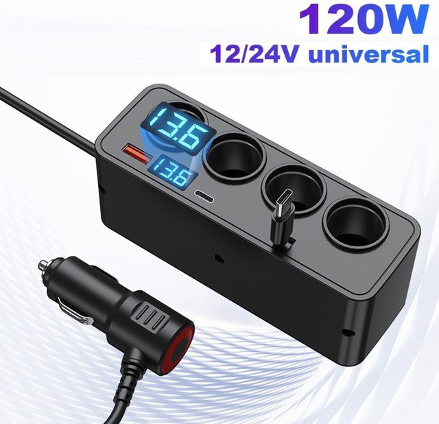 kebidumei Auto Ladegerät Splitter mit 120W Leistung, Multi Ports PD30W und QC3.0, Zigarettenanzünder Adapter in Schwarz - Bild 1