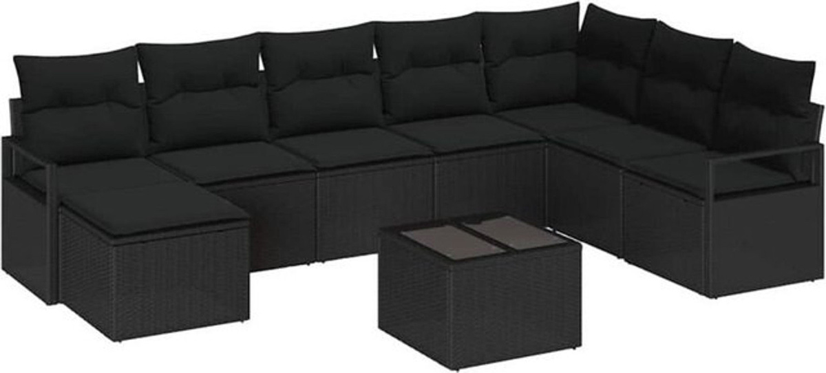 vidaXL Loungemöbel Sofa Set aus Polyrattan mit Kissen und Speicherfunktion in Schwarz, 9-teilig - Bild 1