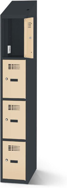 rotstahl Fächerschrank mit Ladefunktion und 4 Fächern in Elfenbein mit anthrazitgrauem Korpus, B: 30 cm, H: 200 cm - Bild 1