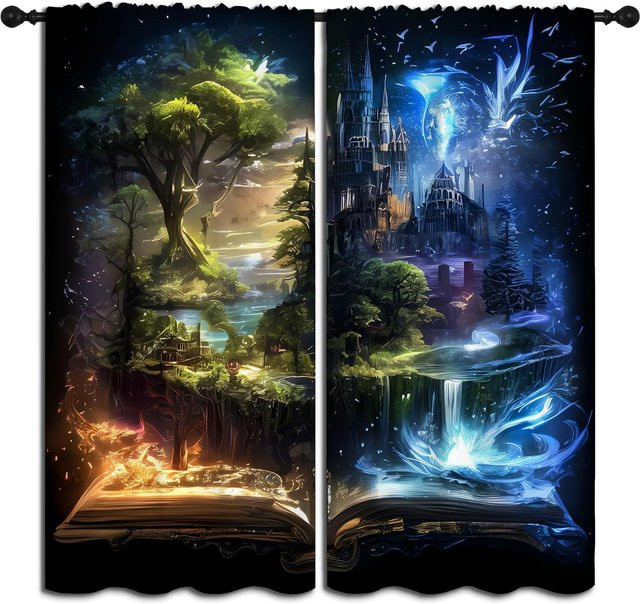 Verdunkelnde Vorhänge mit Galaxie- und Sternenhimmel-Design für Kinderzimmer, Thermisch isoliert, Breite: 100 cm, Höhe: 130 cm - Bild 1