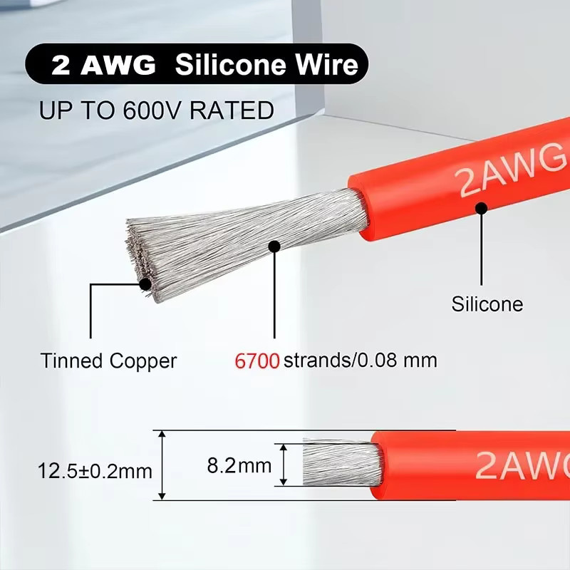 Bytebattle 2 AWG Silikonkabel 2 Gauge Zinn-Kupfer-Draht in Rot oder Schwarz, flexibles Hochtemperaturkabel für Automobil, Marine und Solaranlagen - Bild 4