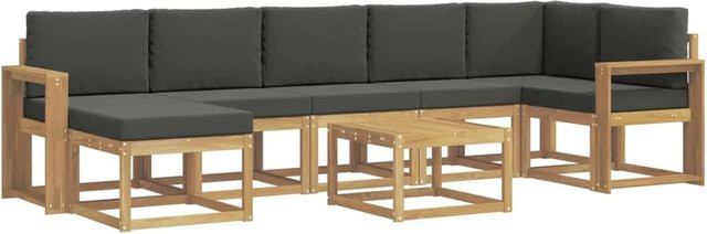 vidaXL Outdoor-Sofagarnitur 8-teilig in L-Form mit Akazienholz und Polstern, Weiß und Anthrazit - Bild 1