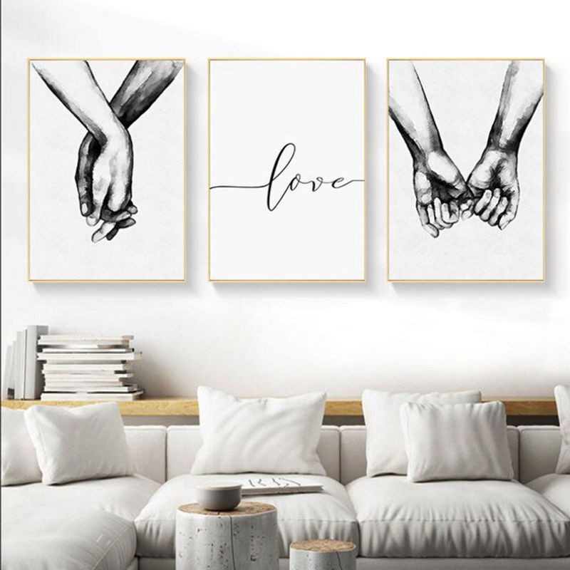 TPFLiving Leinwand Poster Liebende Hände Love Set 3er Pack, Weiß, B: 40 cm, H: 50 cm - Bild 1