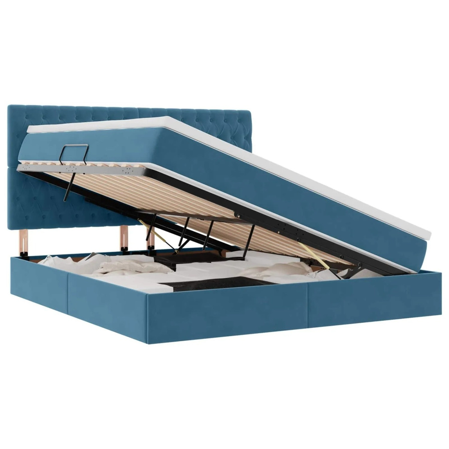 vidaXL Bett mit Stauraum und LED in Dunkelblau aus Samt, B/T/H: 180 x 200 x 128 cm - Bild 2