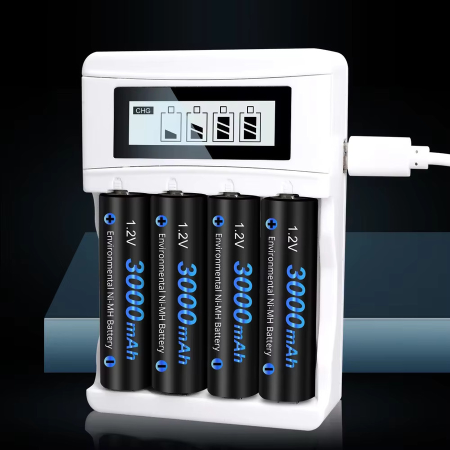 CITYORK Smart Batterieladegerät mit LCD-Display für 1,2V AA und AAA Ni-MH Akkus, 4-Slot Ladegerät in Weiß - Bild 2