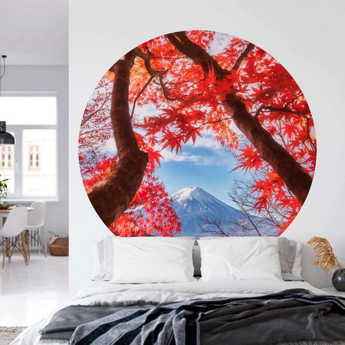 K&L Wall Art Vliestapete Runde Vliestapete Berg Vulkan Fuji Herbst, mehrfarbig, matt - Bild 2