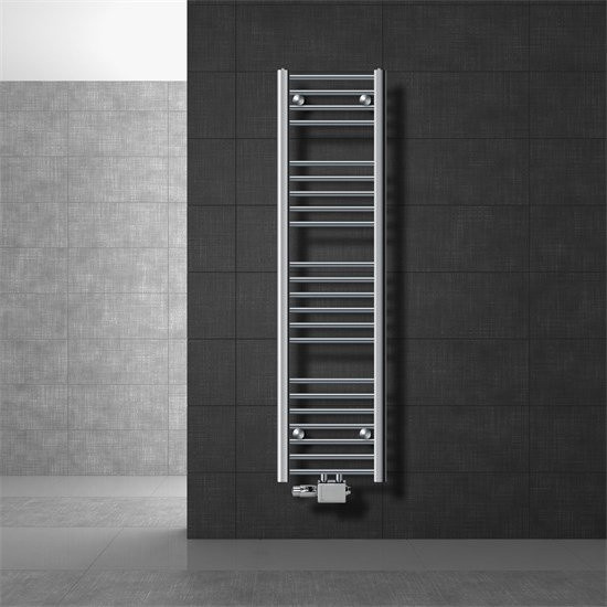 LuxeBath Badheizkörper aus Stahl in Chrom, gerade mit Mittelanschluss und Universal-Anschlussgarnitur, Höhe: 140 cm, Breite: 30 cm - Bild 1