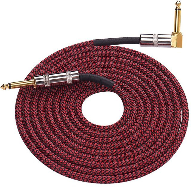 Igeteck Musikinstrument Audiogitarrenkabel 6 Meter, 1/4 Zoll gerade auf rechtwinklig, Rot - Bild 1