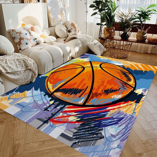 Rutschfester Sport-Ballteppich mit Fußball- und Basketball-Design, waschbare Fußmatte für Wohnzimmer, Schlafzimmer oder Küche, mehrfarbig, rechteckig - Bild 1