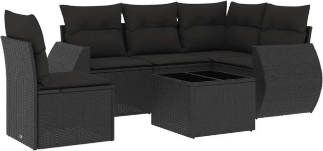 vidaXL 6-tlg. Garten-Sofagarnitur in L-Form aus Poly-Rattan mit Kissen, Schwarz - Bild 1