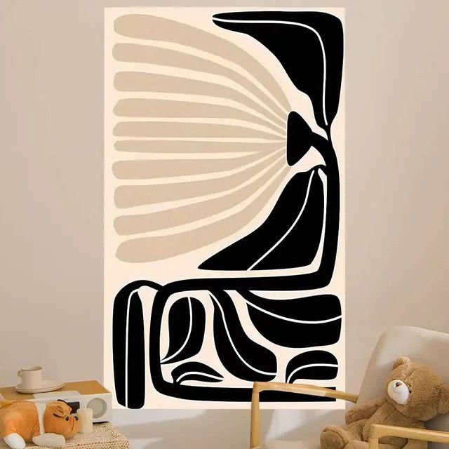 Potdemiel Wandteppich mit abstrakten minimalistischen weiblichen Körperlinien im Anime-Stil zur Wanddekoration - Bild 1