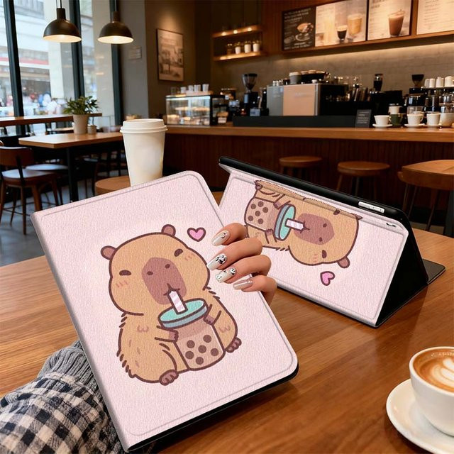 Cartoon Capybara Bubble Tea Tablet Hülle für Xiaomi Redmi Pad Pro Max Ultra in Pink - Bild 1