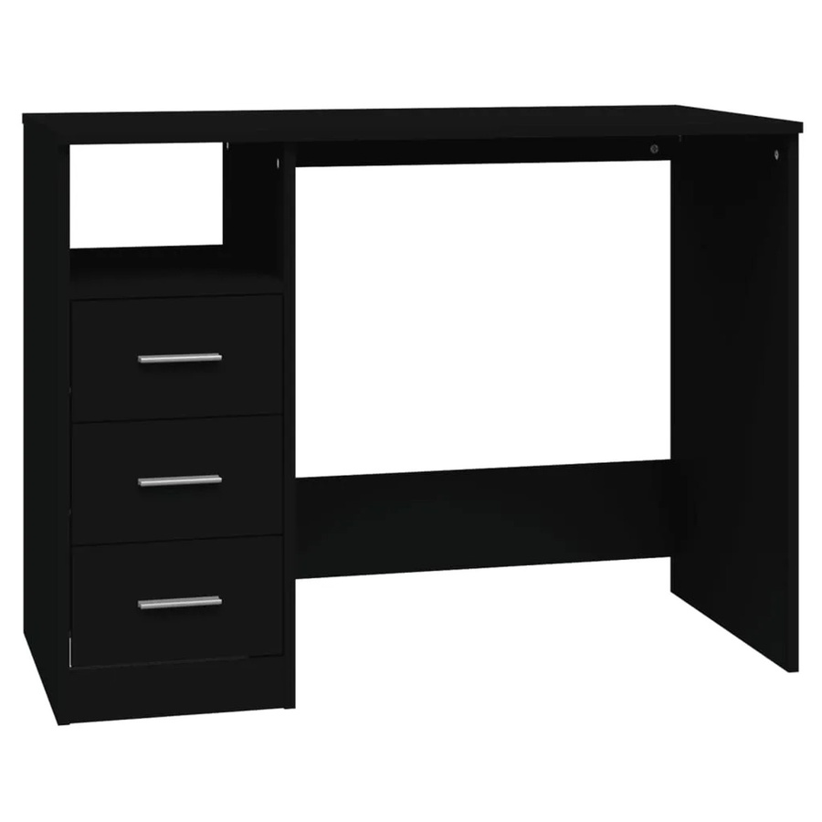 vidaXL Schreibtisch mit Schubladen in Schwarz, moderner Holzwerkstoff-Schreibtisch für Büro und Arbeitszimmer, B/T/H: 102 x 50 x 76 cm - Bild 2
