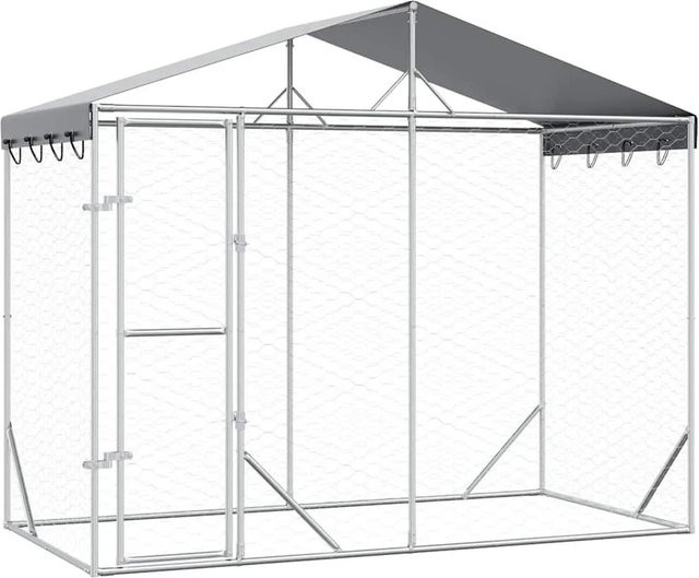 vidaXL Outdoor-Hundezwinger mit Dach aus verzinktem Stahl in Silber, B/T/H: 3 x 1,5 x 2,5 m - Bild 1