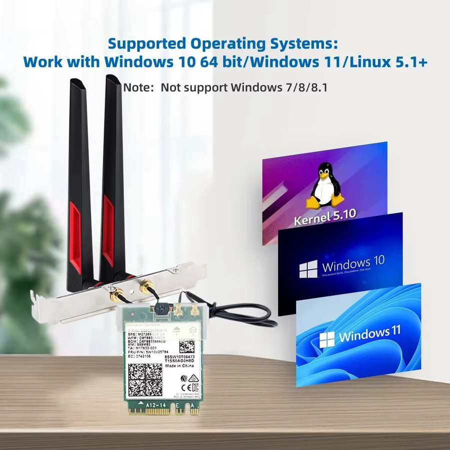 DERAPID WiFi 6E AX210 M.2 Wireless Adapter mit Bluetooth 5.3 und 10dBi Antennen Set für Desktop und PC, kompatibel mit Windows 10/11 - Bild 4