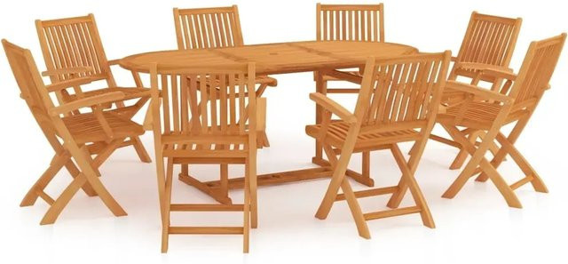 vidaXL 9-teilige Garten-Essgruppe aus Teakholz in Braun - Bild 1