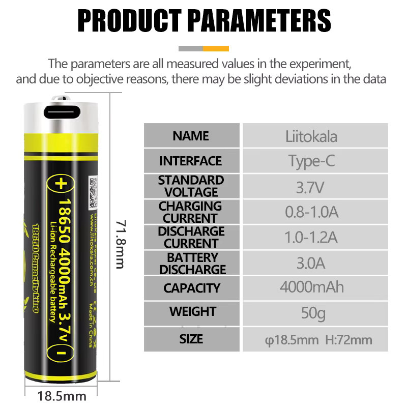 LiitoKala KING4000 wiederaufladbare 18650 Lithium-USB-Batterie mit Typ-C-Anschluss, 4000 mAh, 3,7 V - Bild 6