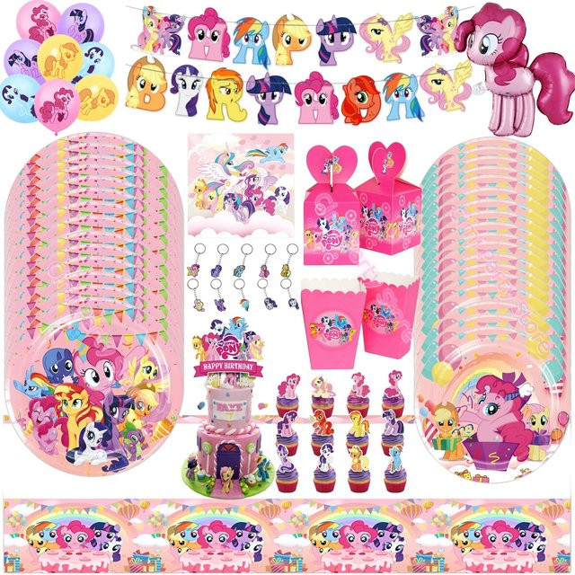 Hasbro My Little Pony Geburtstagsparty Dekoration Set mit Happy Birthday Banner, Folien- und Latexballons sowie Tortendekoration in Mehrfarbig - Bild 1