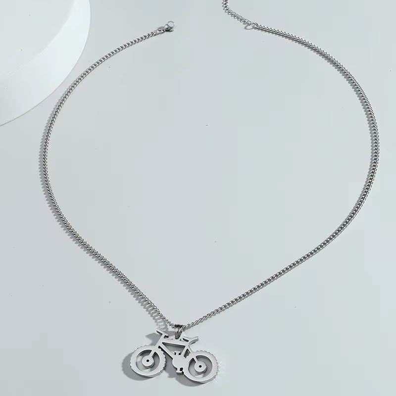YiYuYiHua Halskette Edelstahl, Mini-Fahrrad-Anhänger, Silber, Unisex - Bild 2