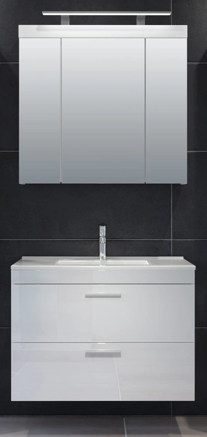 Badmöbel Set Aura von TOP.FURN in Weiß Hochglanz mit Spiegelschrank und Waschtischunterschrank, Breite: 80 cm, Höhe: 190 cm, Tiefe: 47 cm - Bild 1