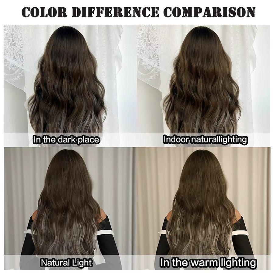 7JHH WIGS Perücke, Lange Wasserwellen, Dunkelbraun-Ombre-Weiß, Damen - Bild 4