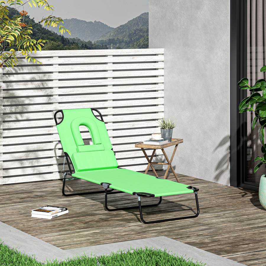 Outsunny Sonnenliege klappbar in Grün mit verstellbarer Rückenlehne und Kopfkissen, wetterfeste Gartenliege aus Metall und Polyester für Garten, Strand oder Pool, belastbar bis 120 kg, Marke Aosom - Bild 2