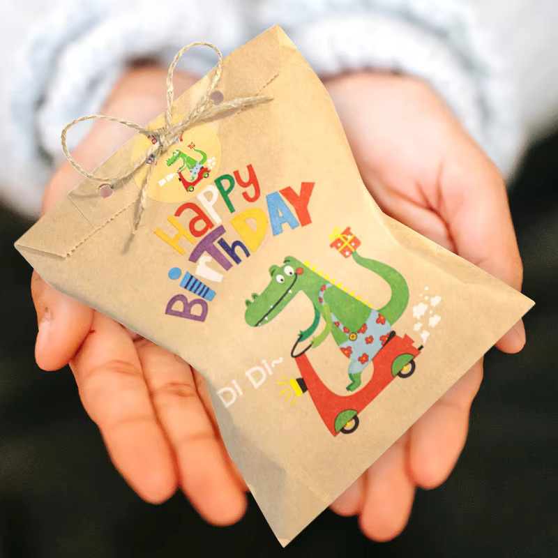 24er Set iSRCRAFT Kraftpapiertüten mit Regenbogen und Dino Motiv für Geburtstag und Party, Mehrfarbig - Bild 3