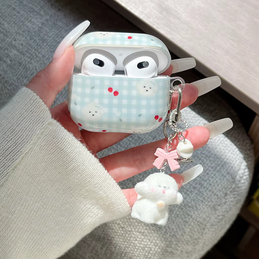 Paar-Set Stoßfeste Kopfhörer-Schutzhülle für Apple AirPods 1 2 3 4 Pro 2 Pro 3 mit Kirsche Erdbeere Welpe Katze und Anhänger in Pink und Multicolour - Bild 2