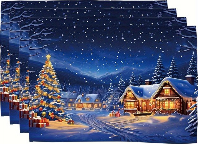 VIKAMA 4-teiliges Weihnachts-Tischset mit Sternenhimmel-Effekt für deine Tischdekoration - Bild 1