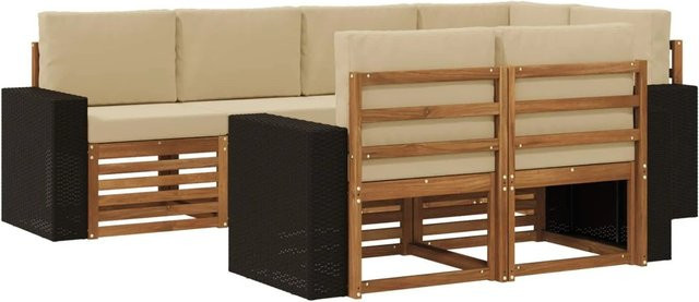 vidaXL Ecksofa Set aus Akazienholz in Natur-Beige mit Kissen und modernem Design - Bild 1