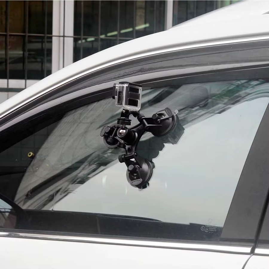 Dreieckige Saugnapfhalterung in Schwarz für GoPro Hero 13 12 11 10 9 8, Insta360, SJCAM, AKASO und DJI Osmo Action 6 5 PRO 4 Nano Kameras - Bild 4