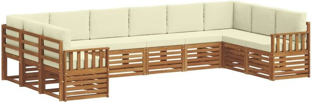 vidaXL Sofagarnitur 10-teilig aus Massivholz Akazie in Natur und Creme/Beige mit modernem Latten-Design - Bild 1