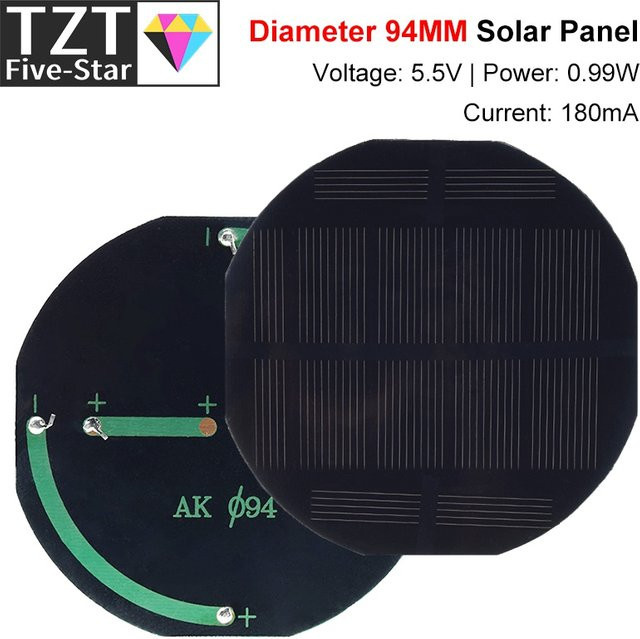 TZT Polykristallines Solarpanel 0,99W für DIY-Systeme, 5,5V 180mA, B x B: 90 x 90 mm, Schwarz - Bild 1