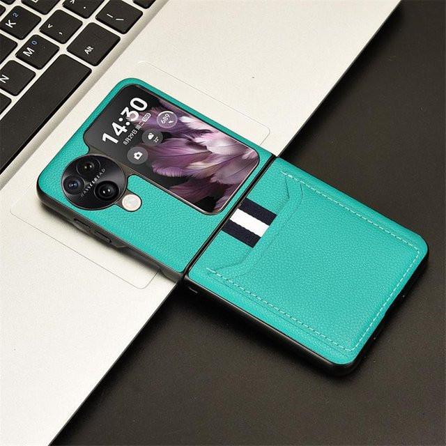 Subin Schutzhülle aus echtem Litschi PU Leder für OPPO Find N3 Flip und OPPO Find N2 Flip in Türkis - Bild 1