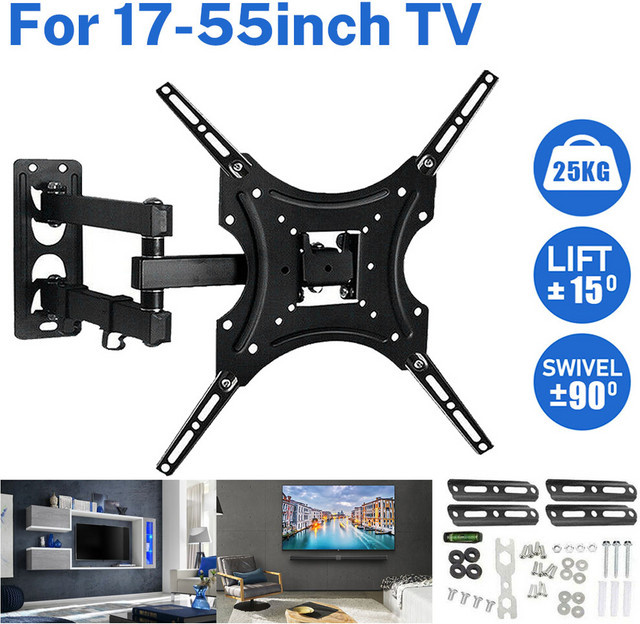 Universelle einziehbare TV-Monitor-Wandhalterung mit Gelenkarm in Schwarz, schwenkbar und neigbar - Bild 1