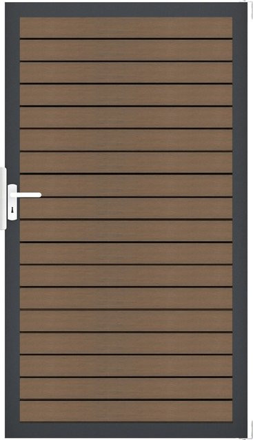 GroJa einflügeliges Gartentor Solid Rhombus in Teak Co-Extrudiert, Farbe Braun, B: 154 cm x H: 180 cm - Bild 1