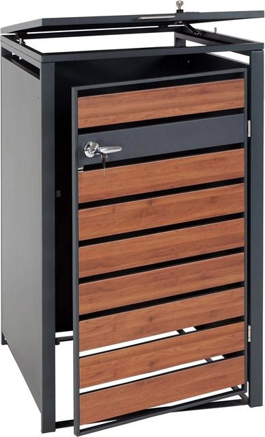 PROREGAL Mülltonnenbox für 1 Tonne in Anthrazit und Dunkelbraun mit Kirsche-Holzoptik und Schlitzoptik, B/T/H: 117 x 68 x 80 cm - Bild 1